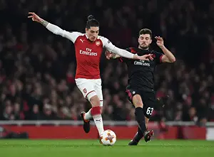 Arsenal V AC Milan 2017-18 Prints: Arsenal's Hector Bellerin Clashes with AC Milan's Patrick Cutrone in Europa League Showdown