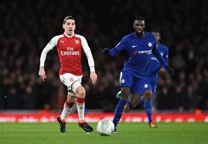 Images Dated 24th January 2018: Arsenal's Hector Bellerin Clashes with Chelsea's Tiemoue Bakayoko in Carabao Cup Semi-Final Showdown