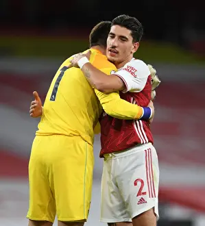 Arsenal's Hector Bellerin Consoles West Ham's Lukas Fabianski After Intense Arsenal v West Ham United Match, 2020-21 Premier League
