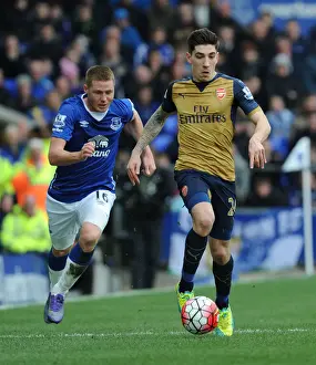 Everton V Arsenal 2015-16 Prints: Arsenal's Hector Bellerin Outmaneuvers Everton's James McCarthy in Premier League Clash