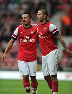 Arsenal's Henri Lansbury and Nico Yennaris Celebrate Goal Against Anderlecht (2012-13 Pre-Season)