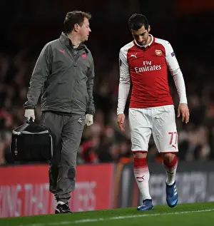 Arsenal V CSKA Moscow 2017-18 Prints: Arsenal's Henrikh Mkhitaryan Receives Treatment from Physio Colin Lewin during UEFA Europa League Match vs CSKA
