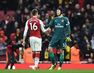 Arsenal V Watford 2017-18 Prints: Arsenal's Holding and Cech: Celebrating Victory over Watford, Premier League 2017-18