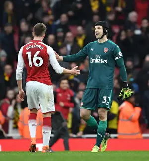 Arsenal V Watford 2017-18 Prints: Arsenal's Holding and Cech: Savoring Victory Over Watford in the Premier League