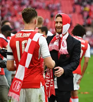 Arsenal V Chelsea - FA Cup Final 2017 Prints: Arsenal's Holding and Mustafi: FA Cup Final Showdown against Chelsea