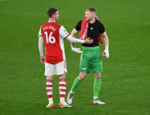 Arsenal V Southampton 2021-22 Prints: Arsenal's Holding and Ramsdale Celebrate Victory Over Southampton in Premier League