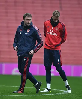 Arsenal's Inaki Cana Pavon and Bernd Leno Prepare for Arsenal v Manchester United (2019-20)