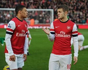 Images Dated 8th December 2012: Arsenal's Jack Wilshere and Alex Oxlade-Chamberlain Before Arsenal v West Bromwich Albion