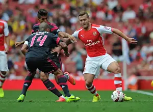 Arsenal V Benfica 2014-15 Prints: Arsenal's Jack Wilshere Clashes with Benfica's Maxi Pereira in Emirates Cup Showdown