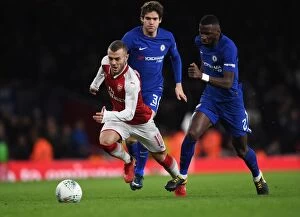 Images Dated 24th January 2018: Arsenal's Jack Wilshere Clashes with Chelsea's Alonso and Rudiger in Carabao Cup Semi-Final Showdown
