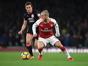 Arsenal V Huddersfield Town 2017-18 Prints: Arsenal's Jack Wilshere Clashes with Huddersfield's Dean Whitehead in Premier League Showdown