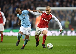 Arsenal V Manchester City - Carabao Cup Final 2018 Prints: Arsenal's Jack Wilshere Clashes with Manchester City's Fernandinho in Carabao Cup Final Showdown
