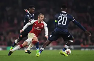 Arsenal V Red Star Belgrade 2017-18 Prints: Arsenal's Jack Wilshere Clashes with Red Star's Richmond Boakye and Mitchell Donald during Europa League Match