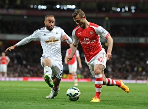 Arsenal Swansea City 2014/15 Prints: Arsenal's Jack Wilshere Concentrates Against Swansea City, Premier League 2014-2015