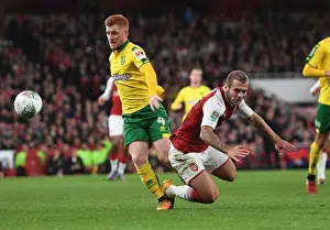 Arsenal V Norwich - Carabo Cup 4th Round 2017-18 Prints: Arsenal's Jack Wilshere Fouled by Norwich's Harrison Reed in Carabao Cup Clash