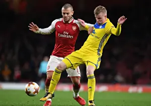 Arsenal V BATE Borisov 2017-18 Prints: Arsenal's Jack Wilshere vs Evgeni Berezkin: A Battle in the Europa League Clash