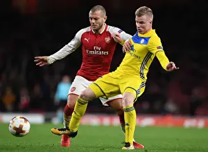 Arsenal V BATE Borisov 2017-18 Prints: Arsenal's Jack Wilshere vs Evgeni Berezkin in Europa League Showdown