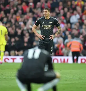 Liverpool V Arsenal 2022-23 Prints: Arsenal's Jakub Kiwior at Anfield: Liverpool vs Arsenal, Premier League 2022-23