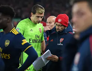 Arsenal's Javi Garcia Coaches Emi Martinez Before Liverpool Penalty Shootout