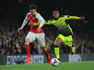 Arsenal V Reading EFL Cup 2016-17 Prints: Arsenal's Jenkinson Clashes with Reading's Wieser in EFL Cup Battle