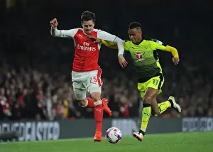 Arsenal V Reading EFL Cup 2016-17 Prints: Arsenal's Jenkinson Clashes with Reading's Wieser in EFL Cup Showdown