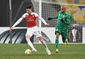 FC Vorskla Poltava V Arsenal 2018-19 Prints: Arsenal's Jenkinson Clashes with Vorskla's Careca in Europa League Showdown