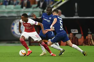 Arsenal V Chelsea Europa League Cup Final 2019 Prints: Arsenal's Joe Willock Clashes with Chelsea's Kante and Jorginho in Europa League Final Showdown