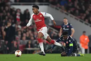 Arsenal V Red Star Belgrade 2017-18 Prints: Arsenal's Joe Willock Clashes with Crvena Zvezda's Mitchell Donald in Europa League Showdown