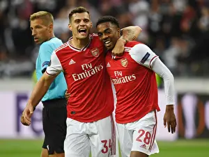 Arsenal's Joe Willock and Granit Xhaka Celebrate Goal in Europa League Clash vs Eintracht Frankfurt