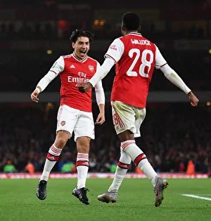 Arsenal's Joe Willock and Hector Bellerin Celebrate Goal: Carabao Cup Victory over Nottingham Forest