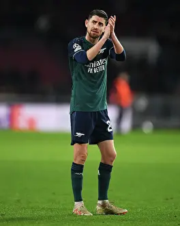 PSV Eindoven V Arsenal 2023-24 Prints: Arsenal's Jorginho Celebrates in Eindhoven: PSV vs Arsenal