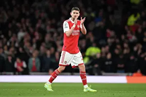 Arsenal V Chelsea 2022-23 Prints: Arsenal's Jorginho Celebrates with Fans Amidst Exciting Arsenal v Chelsea Rivalry (2022-23)