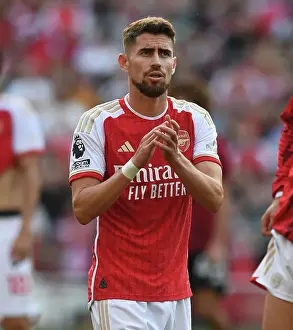 Arsenal's Jorginho Celebrates with Fans after Arsenal vs Manchester United, Premier League 2023-24