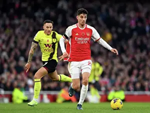 Arsenal's Kai Havertz Fends Off Burnley's Josh Brownhill in Premier League Clash (2023-24)