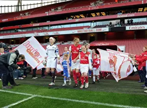 Arsenal Ladies V Chelsea LFC Prints: Arsenal's Katie Chapman and Chelsea's Carly Telford Lead Out Their Teams in FA WSL Clash at Emirates Stadium