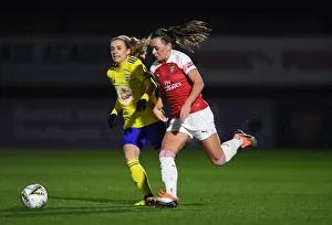 Arsenal Women V Birmingham City Women - WSL Continental Cup 2018-19 Prints: Arsenal's Katie McCabe Clashes with Birmingham's Emma Folis in FA WSL Continental Tyres Cup Match