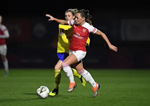 Arsenal Women V Birmingham City Women - WSL Continental Cup 2018-19 Prints: Arsenal's Katie McCabe Faces Off Against Birmingham's Emma Folis in FA WSL Continental Tyres Cup Match
