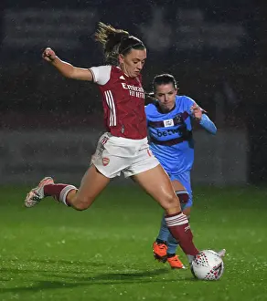 Arsenal's Katie McCabe Fights for Possession in Empty FA WSL Stadium: Arsenal Women vs. West Ham United Women (2021)
