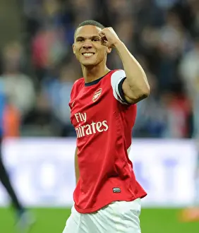 Arsenal V Wigan Athletic - FA Cup Semi Final 2014 Prints: Arsenal's Kieran Gibbs Celebrates FA Cup Semi-Final Victory over Wigan Athletic
