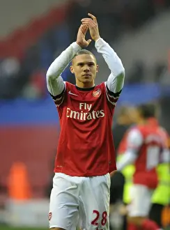 Wigan Athletic V Arsenal 2012-13 Prints: Arsenal's Kieran Gibbs Celebrates with Fans after Wigan Victory