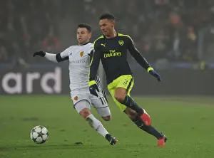 FC Basel V Arsenal 2016-17 Prints: Arsenal's Kieran Gibbs Faces Off Against Renato Steffen in FC Basel Showdown