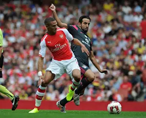 Arsenal V Benfica 2014-15 Prints: Arsenal's Kieran Gibbs Outmaneuvers Benfica's Ruben Amorim in Emirates Cup Clash