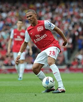 Arsenal v Swansea City 2011-12 Collection: Arsenal's Kieran Gibbs Scores the Winning Goal Against Swansea City in the Barclays Premier League