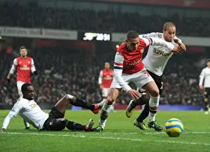 Arsenal V Swansea - FA Cup 3rd Rd Replay 2012-13 Prints: Arsenal's Kieran Gibbs Stands Firm Amid Swansea's Challenge in FA Cup Showdown