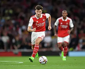 Arsenal's Kieran Tierney in Action against Aston Villa - Premier League 2022-23