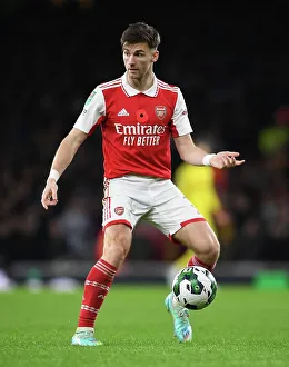Arsenal's Kieran Tierney in Action Against Brighton & Hove Albion in Carabao Cup Clash
