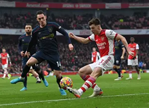 Arsenal's Kieran Tierney in Action against Burnley - Premier League 2021-22