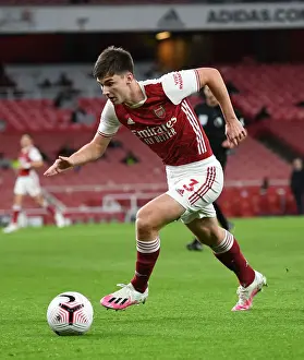 Arsenal's Kieran Tierney in Action at Empty Emirates: Arsenal vs. Leicester City (Premier League, October 2020)