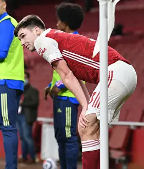 Arsenal's Kieran Tierney in Action at Empty Emirates Stadium: Arsenal vs Manchester City, Premier League 2021