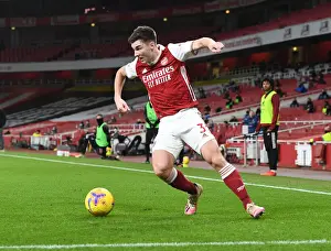 Arsenal's Kieran Tierney in Action at Empty Emirates Stadium Against Newcastle United (2020-21)